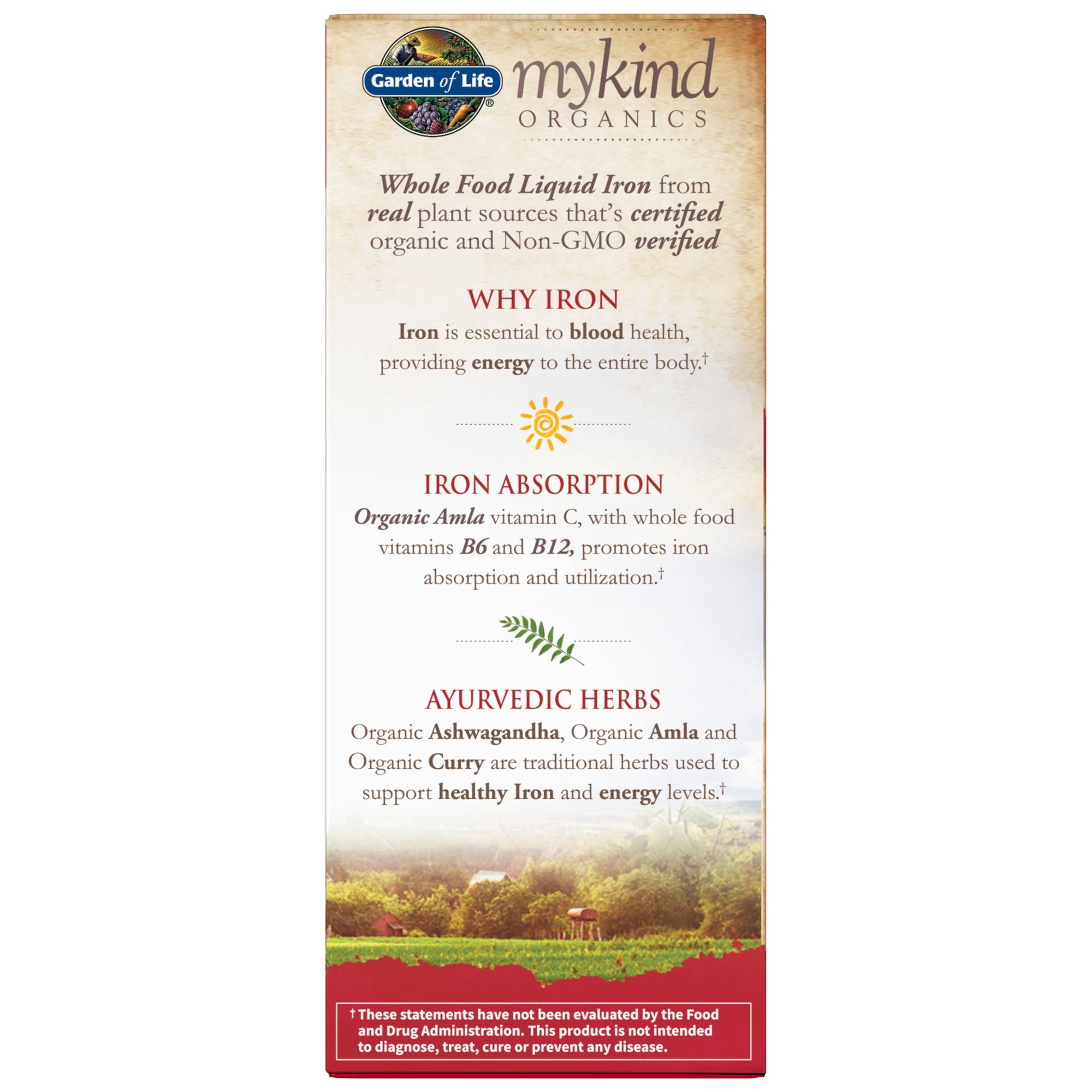 Hierro orgánico de origen vegetal + hierbas mykind Organics (líquido de arándano y lima)