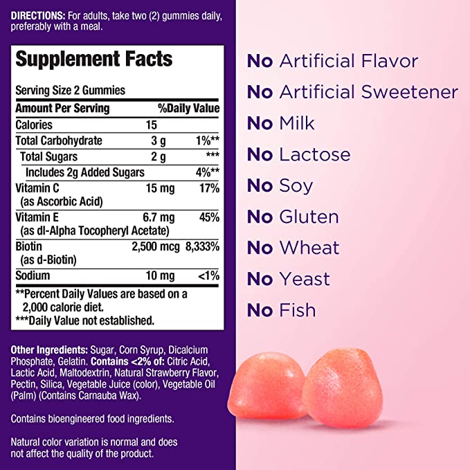 Nature's Bounty Hair Skin & Nail Gummy Strawberry - 80 Gummies - Supplement Facts