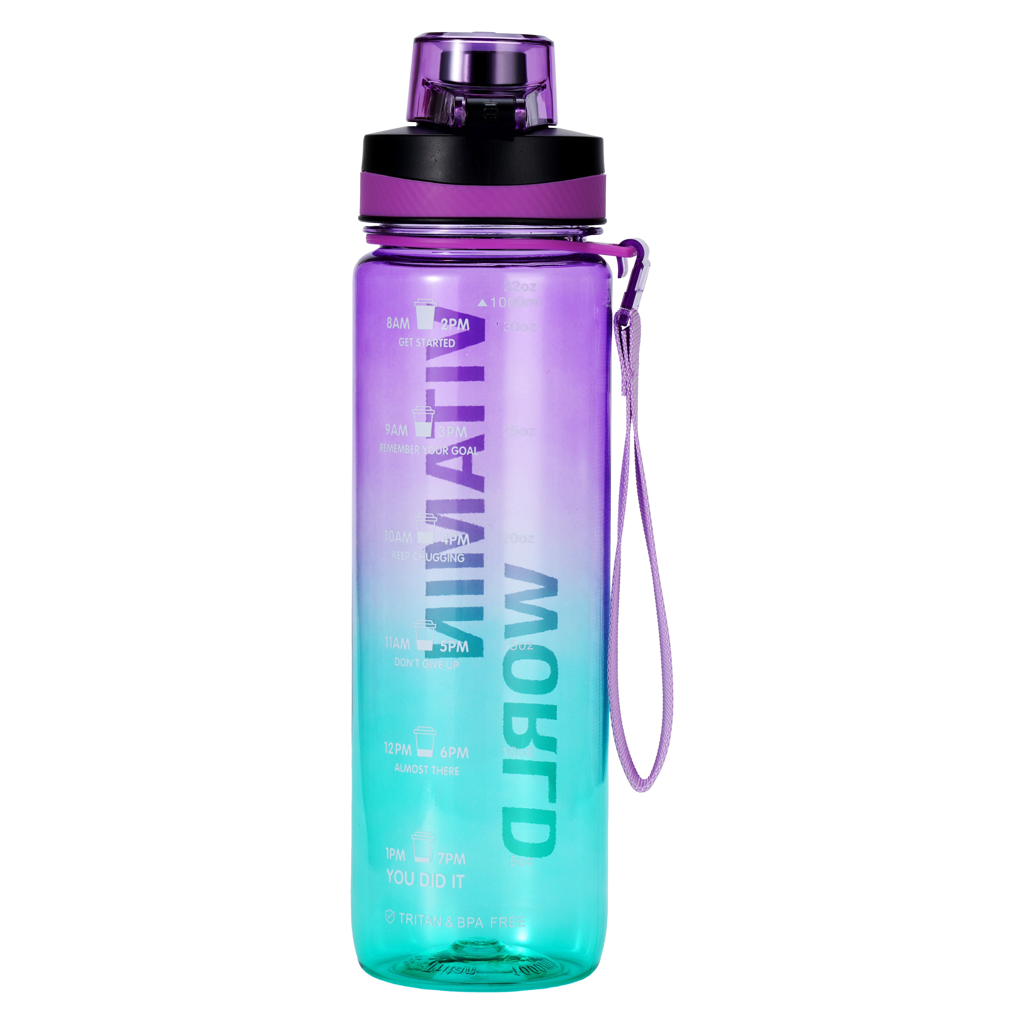 Sports Water Bottle 32oz. Purple Green