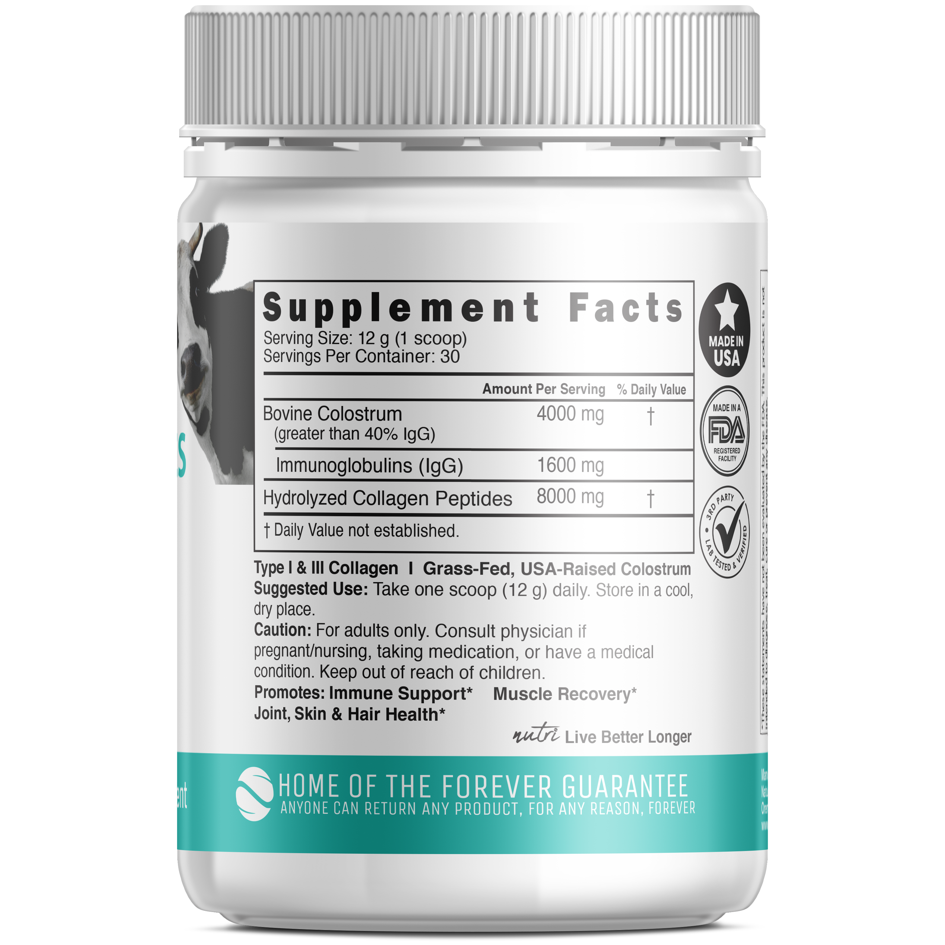 Colostrum Collagen 4/8g Unflav Pwd - Supplement Facts