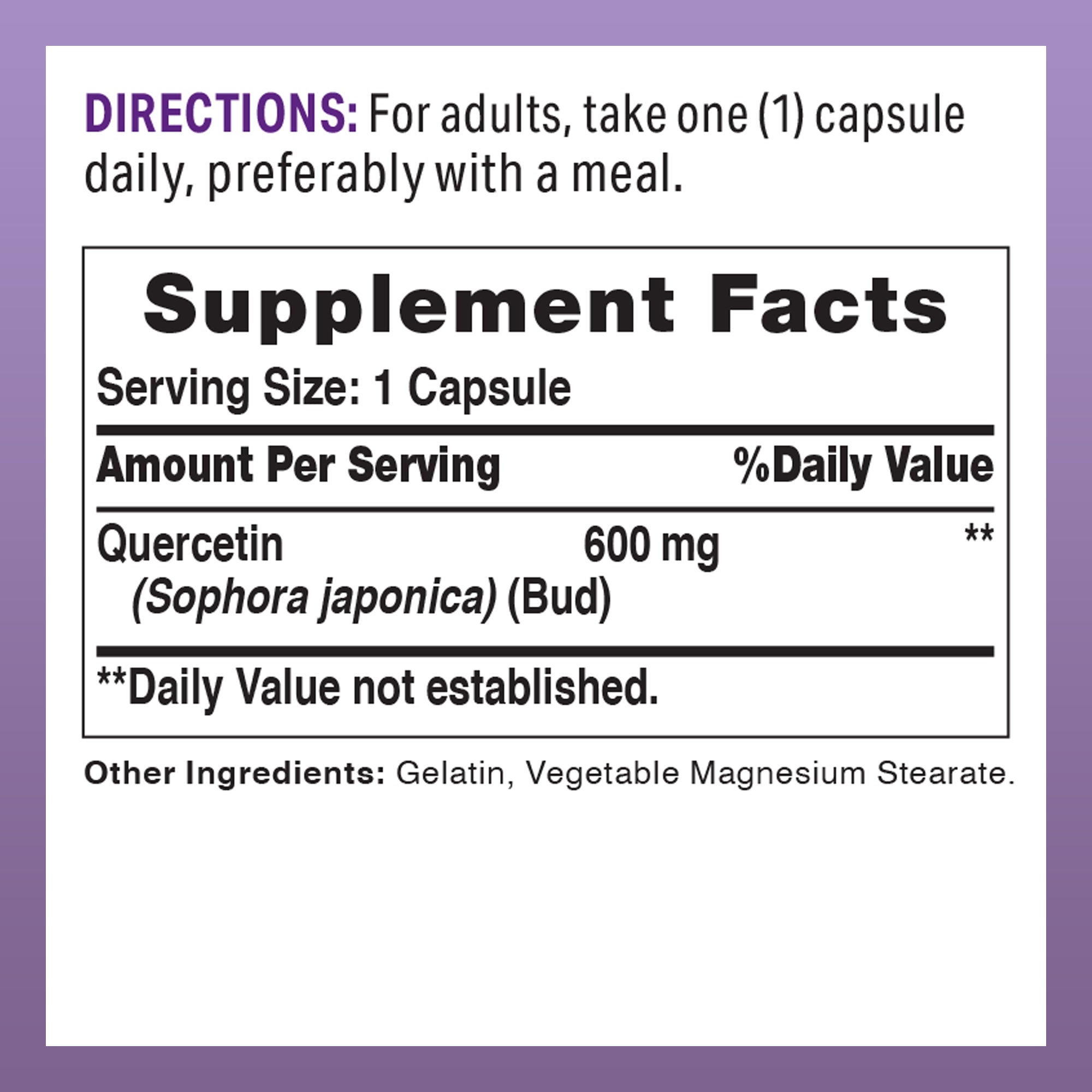 Quercetin 600mg - Supplement Facts