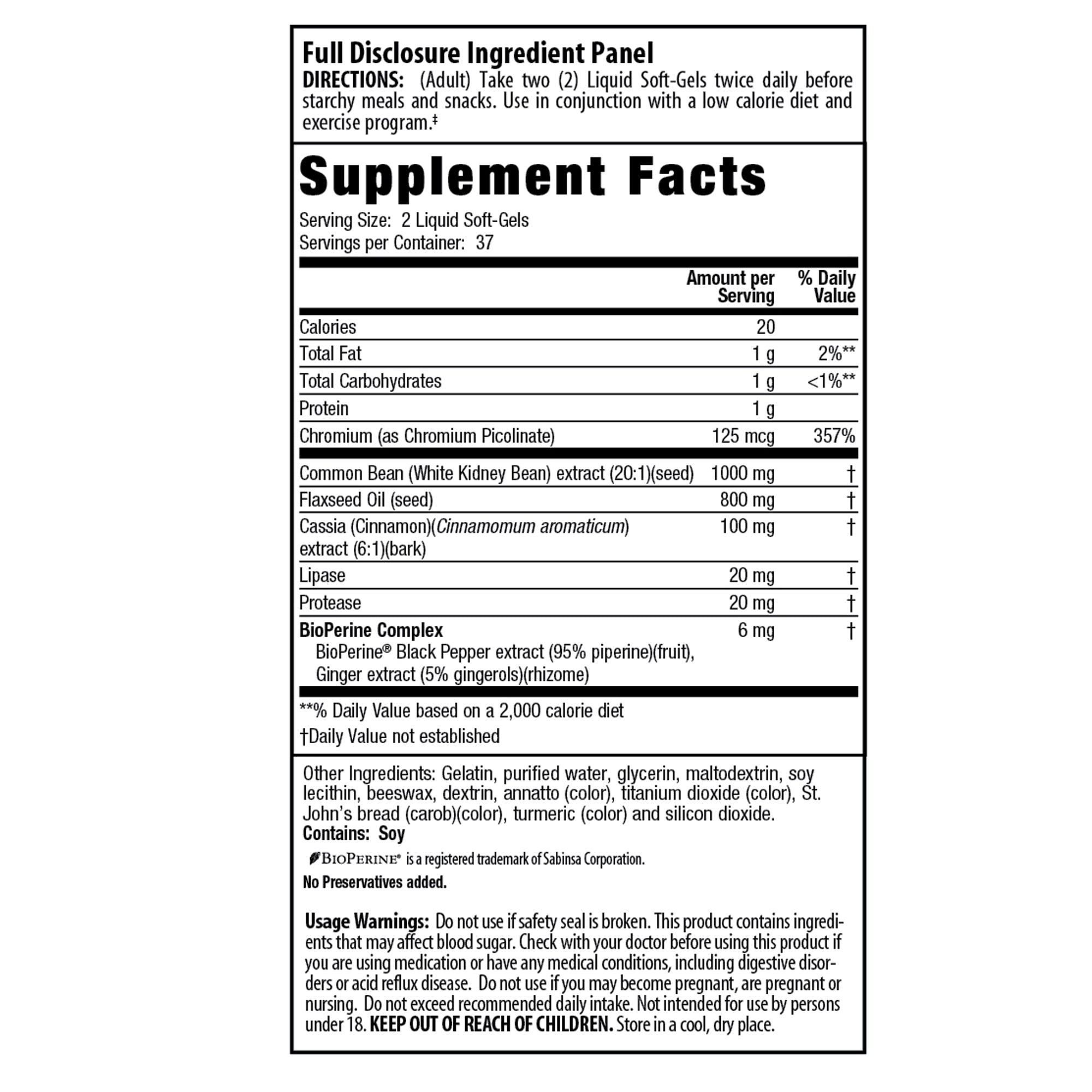 Maximum Strength 3-in-1 Carb Blocker™ - Supplement Facts