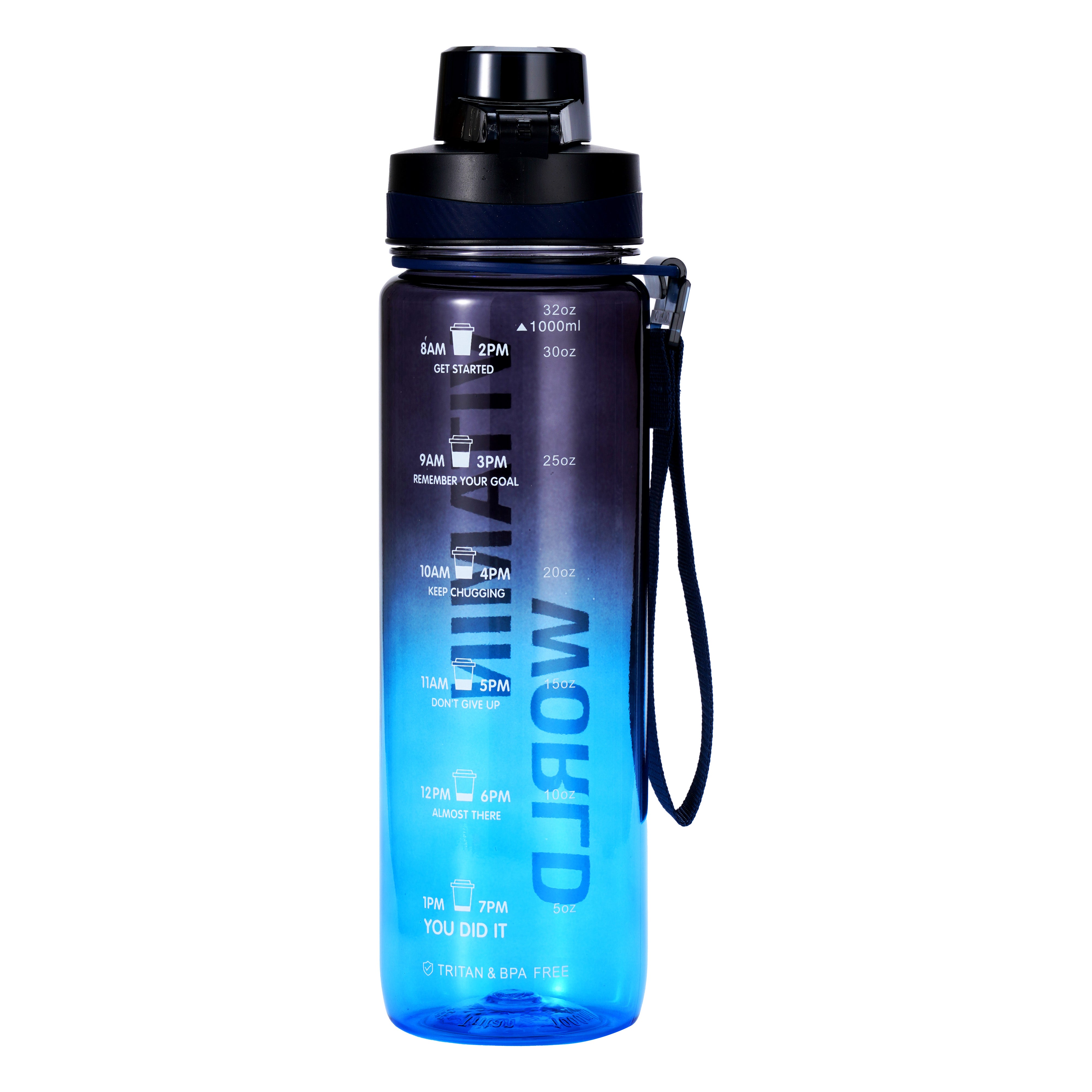 Sports Water Bottle 32oz. Black Blue
