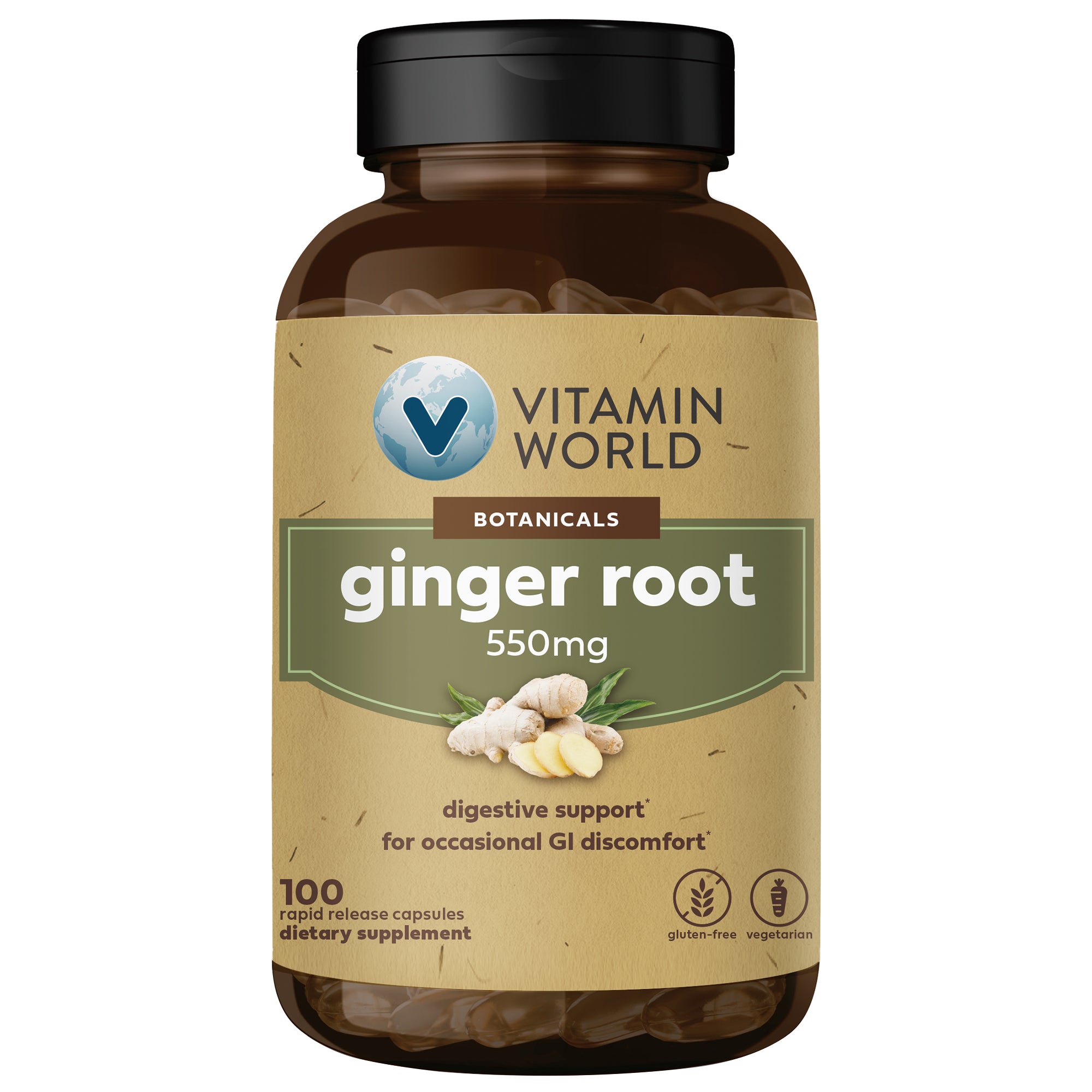 VW Ginger Root 500mg 100cap - Digestive Support for Occasional GI Discomfort