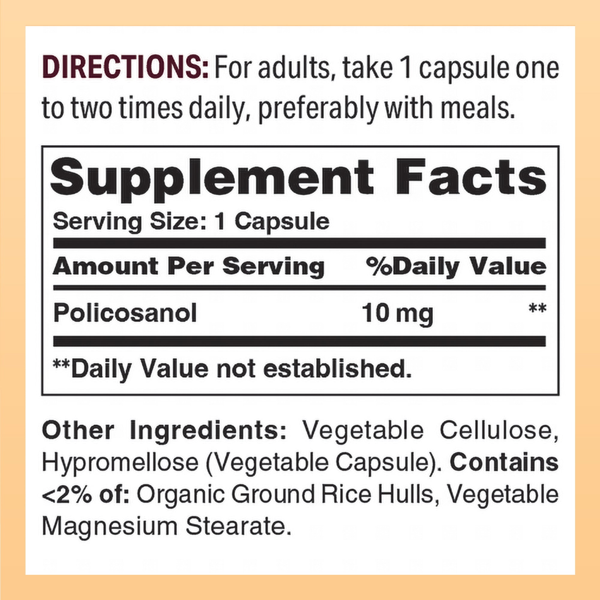VW Policosanol 10mg 90ct - Supplement Facts