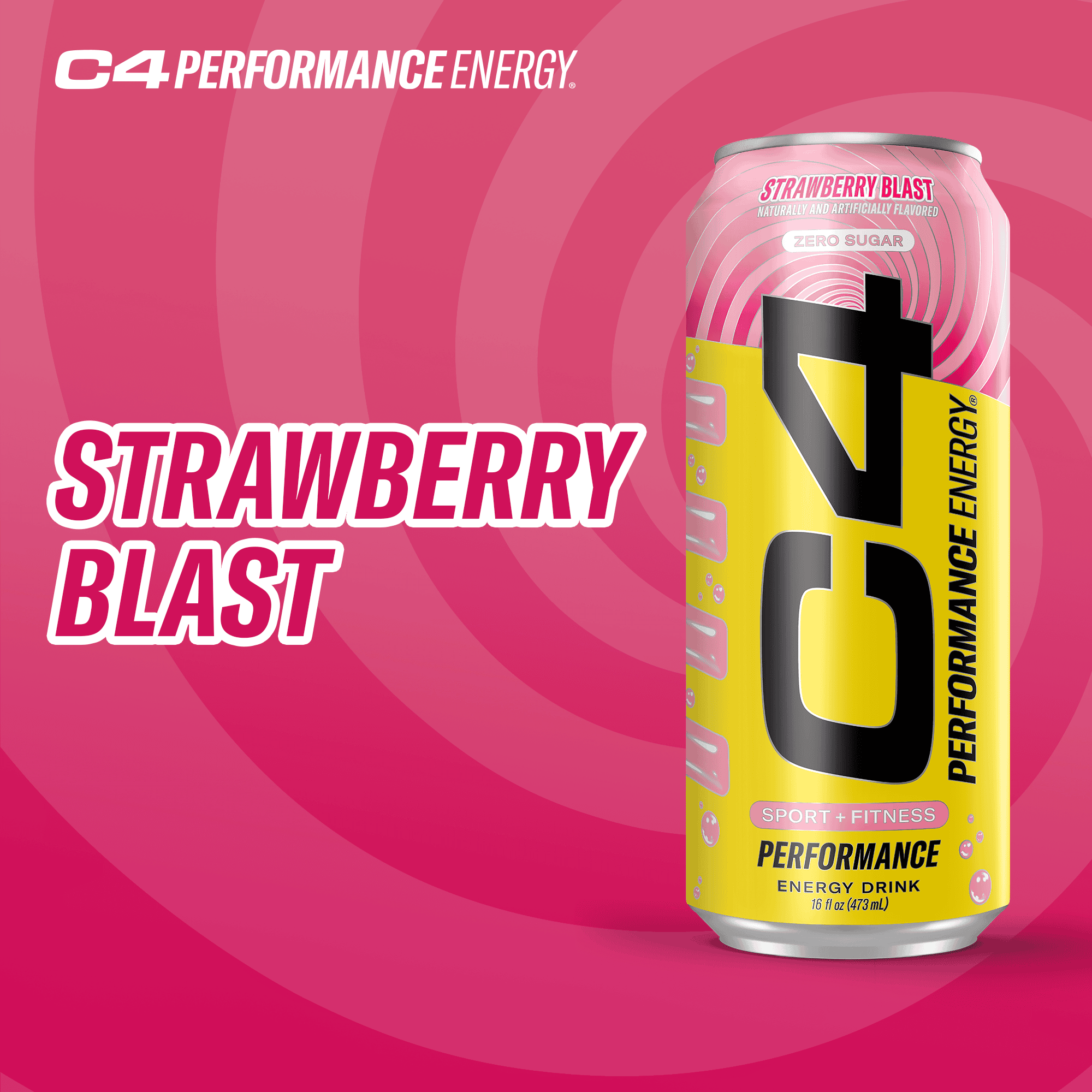 C4 Energy Refresco de fresa carbonatado, 16 oz