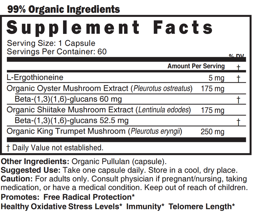 99%_Organic_Ergothioneine_Mushroom_complex-60ct - Supplement Facts