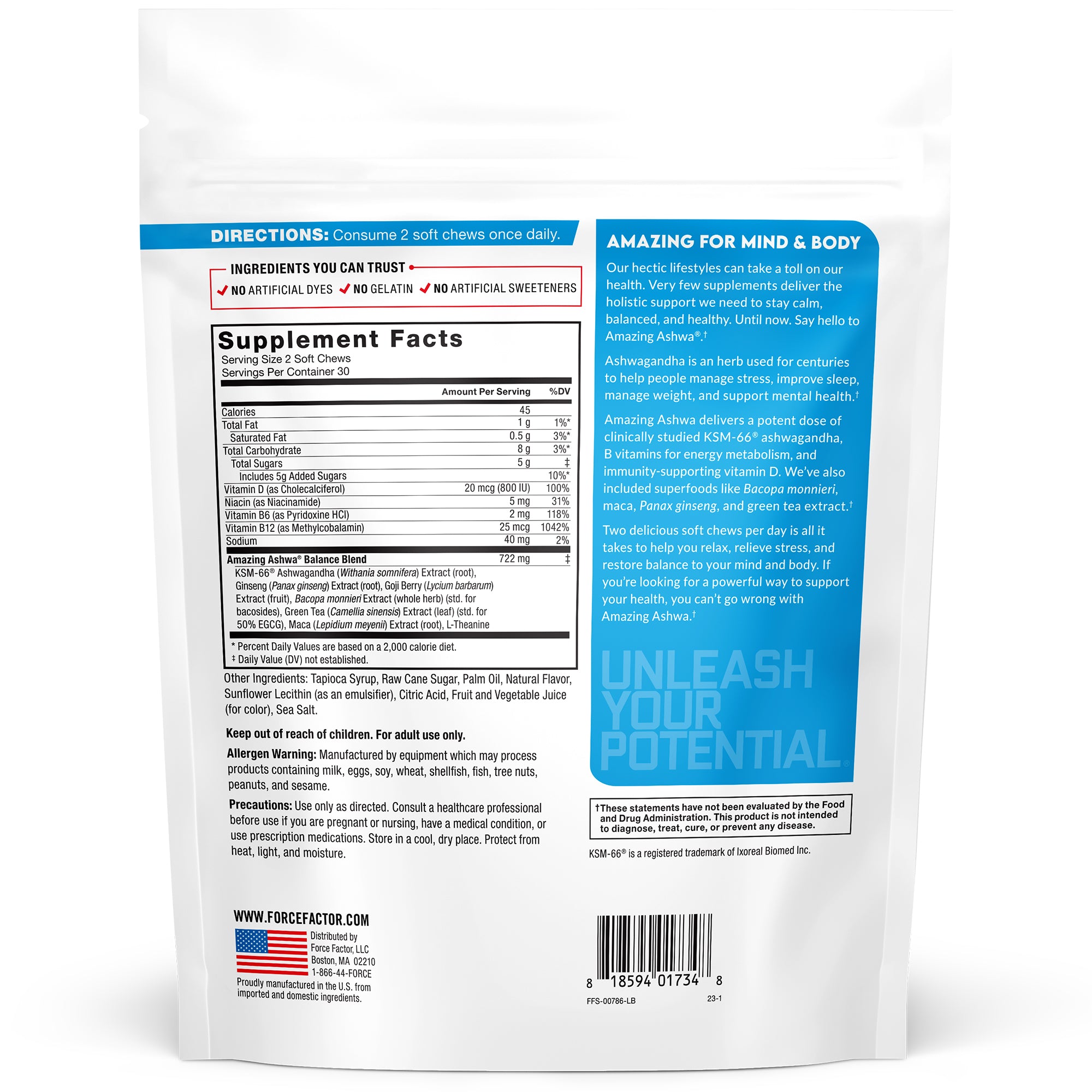 Amazing Ashwa Soft Chews Triple Berry-60ct-Supplement Facts