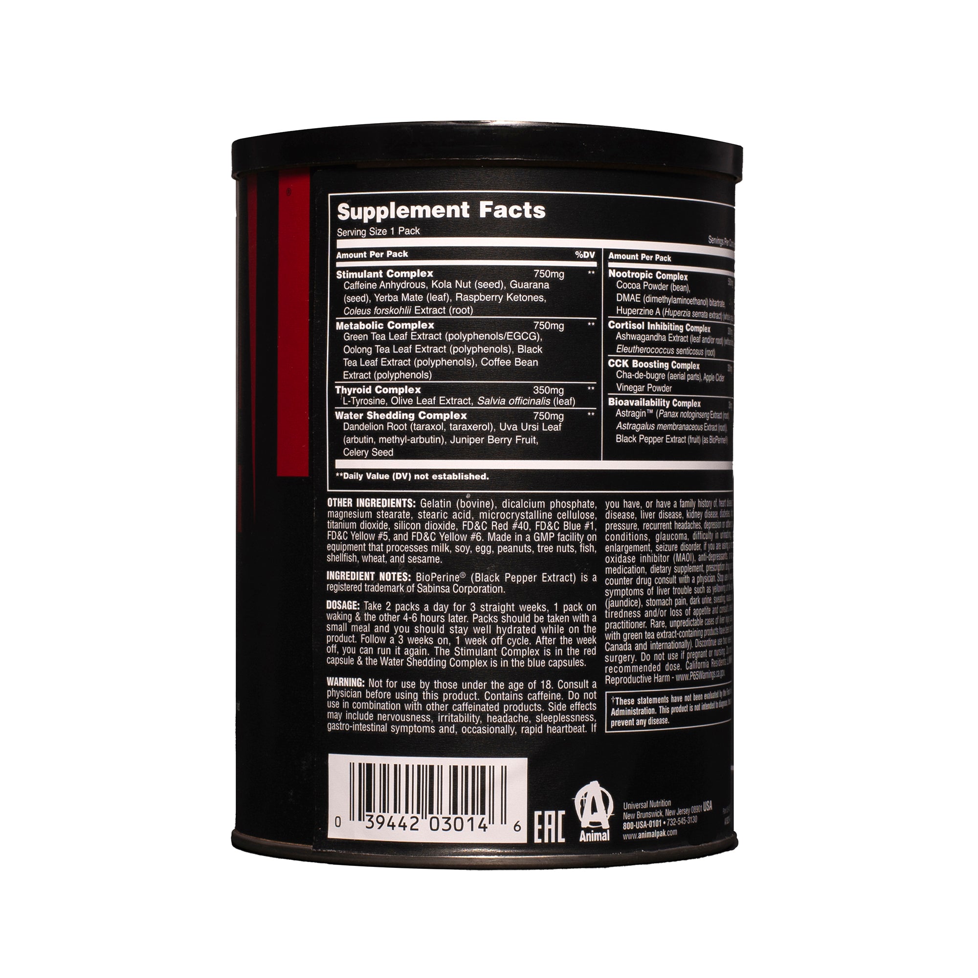 Animal Cuts 42 Packs - Supplement Facts