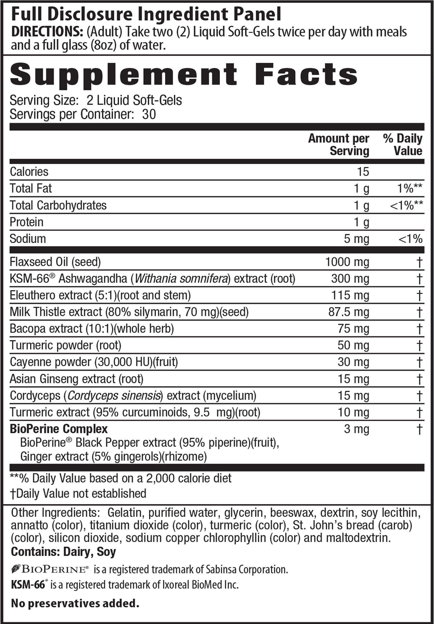 Ashwagandha Extra Strength 60 Softgels - Supplement Facts