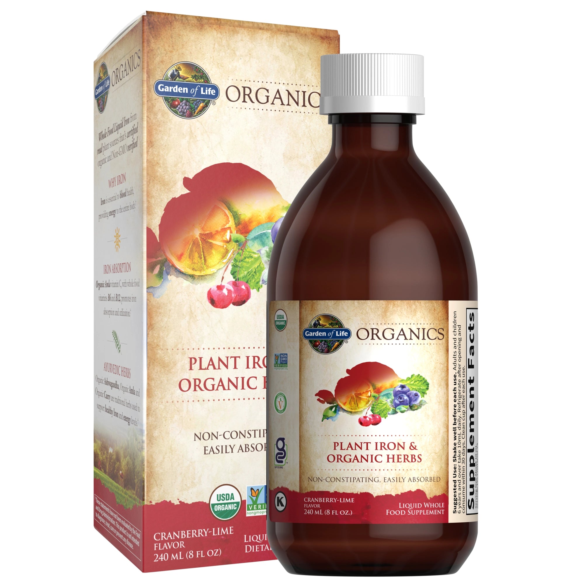 Garden of Life Organics Organic Plant-Sourced Iron + Herbs (Cranberry-Lime Liquid)