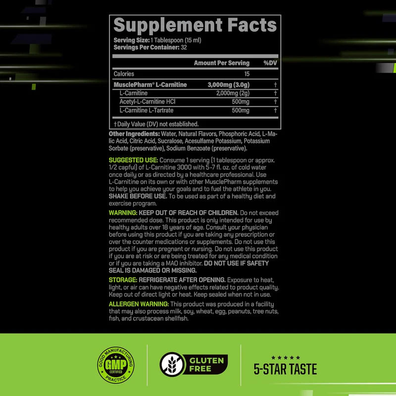 MusclePharm L-Carnitine 3000, 16oz - Supplement Facts