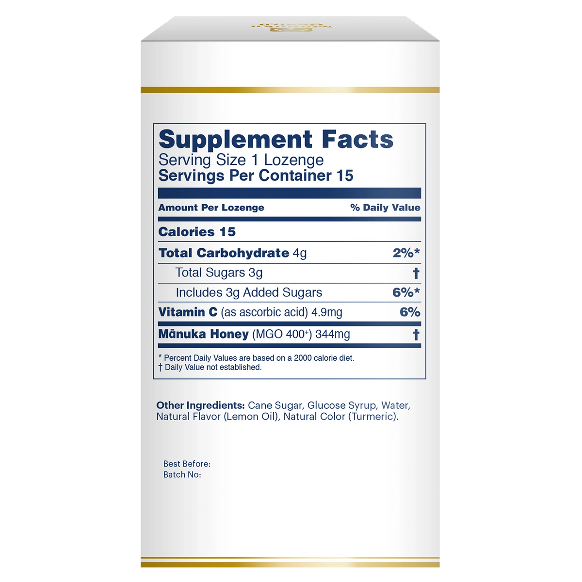 Manuka Health, Manuka Honey Lozenges, Natural Lemon, MGO 400+, 15 Lozenges_SupplementFacts