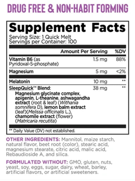 Relaxium SleepQuick Melts 100Ct - Supplement Facts