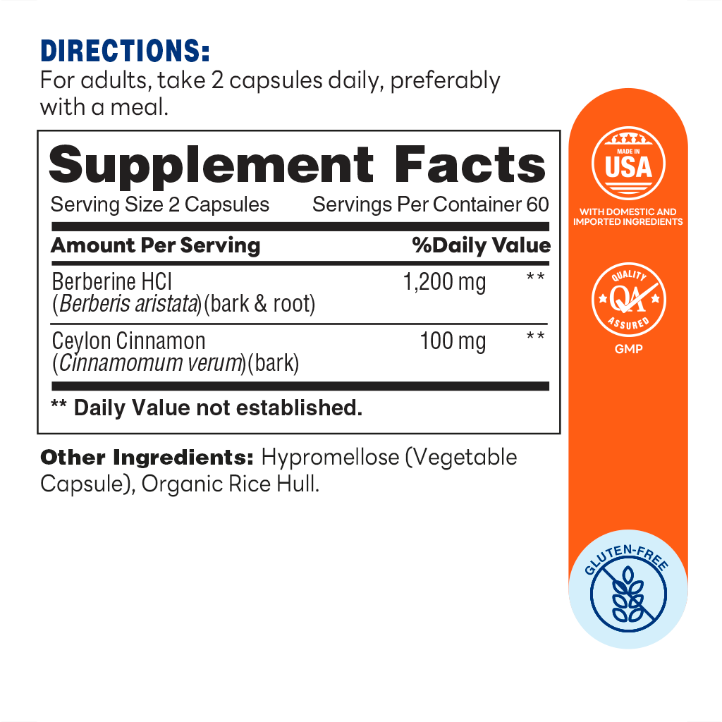 Berberine with Ceylon Cinnamon, Energy and Metabolic, 120 Capsules