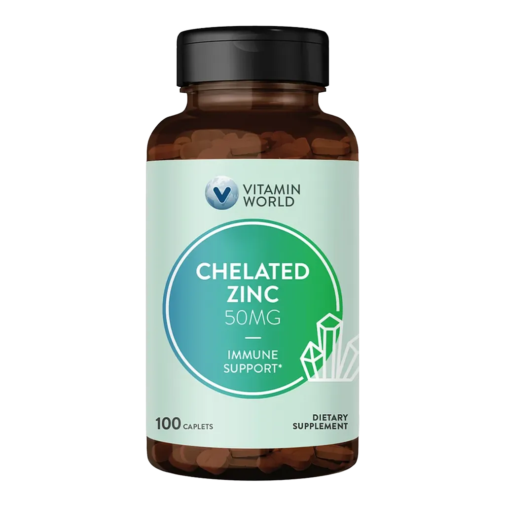Chelated Zinc 50 mg. - 100 Caplets - Immune Support