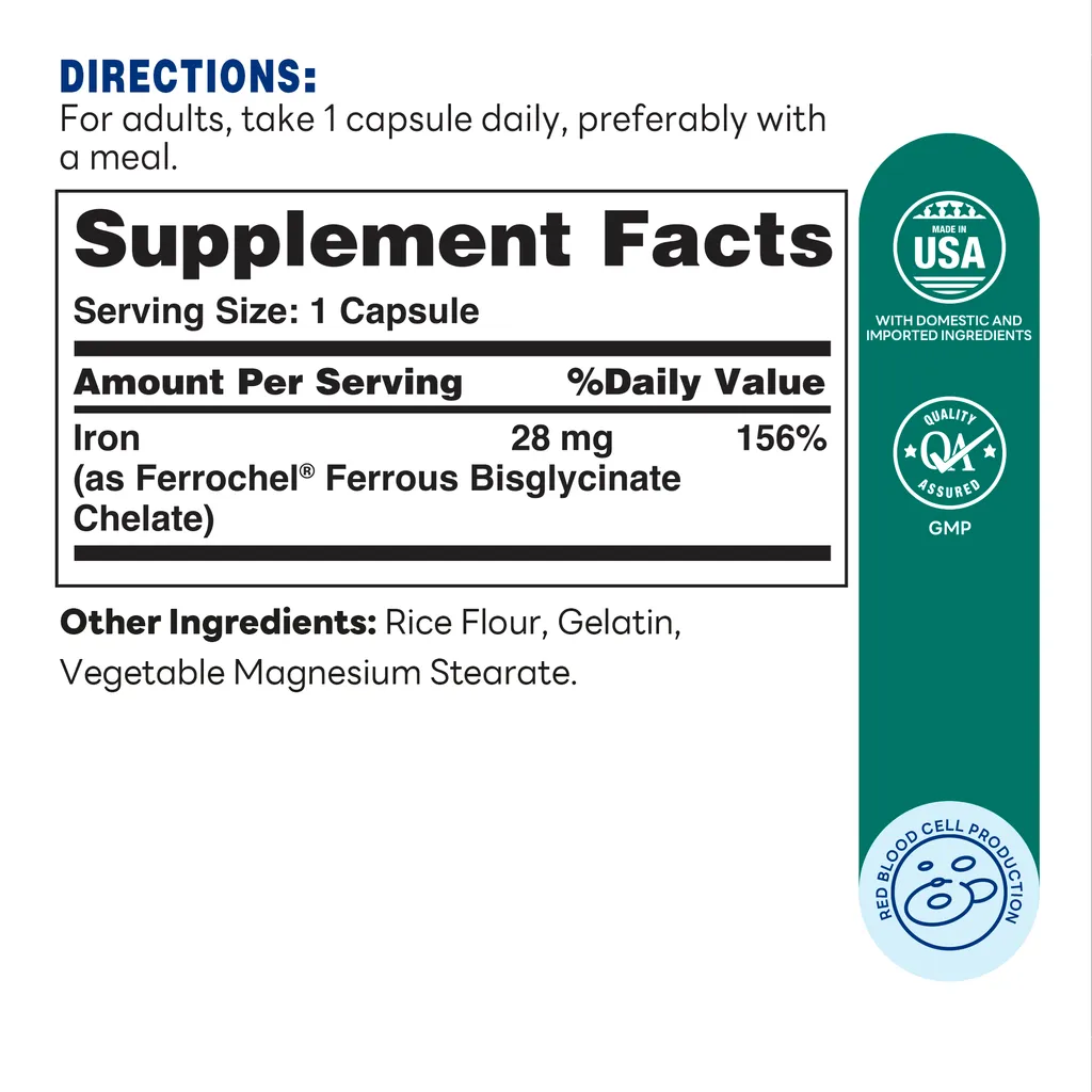 Easy Iron 28mg Capsule | 90ct - Supplement Facts