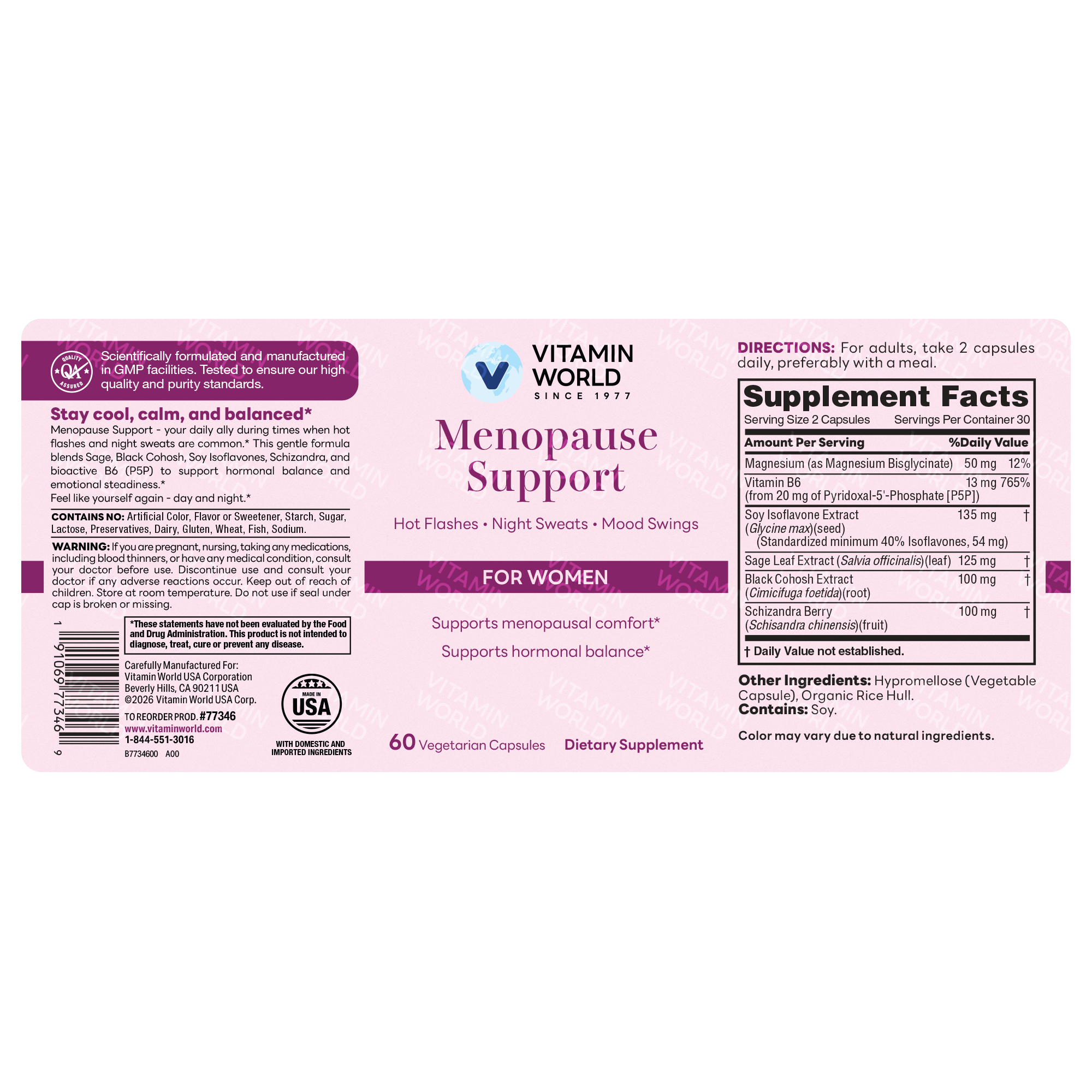 Menopause Support Formula for Women, Daily Wellness, 60 Capsules