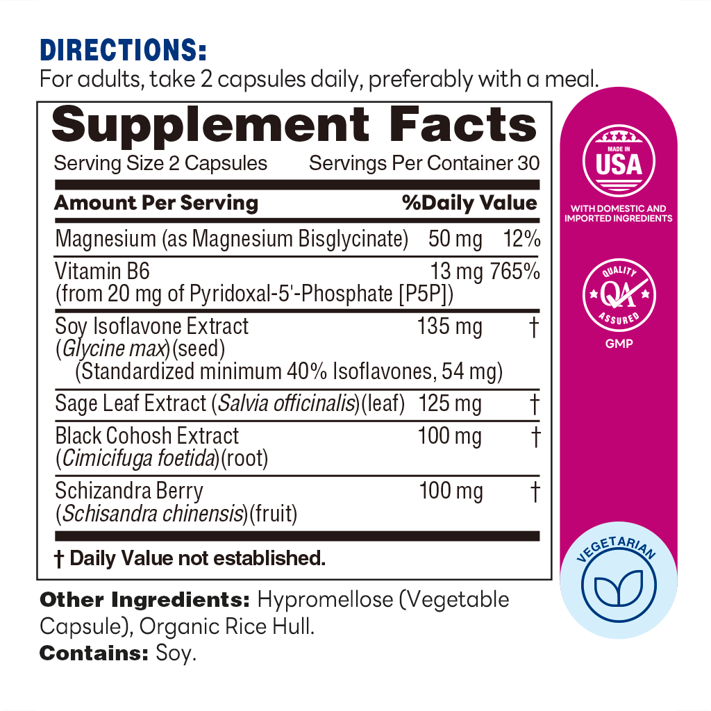 Vitamin World Menopause Support Formula for Women, 60 Vegetarian Capsules-Supplement Facts