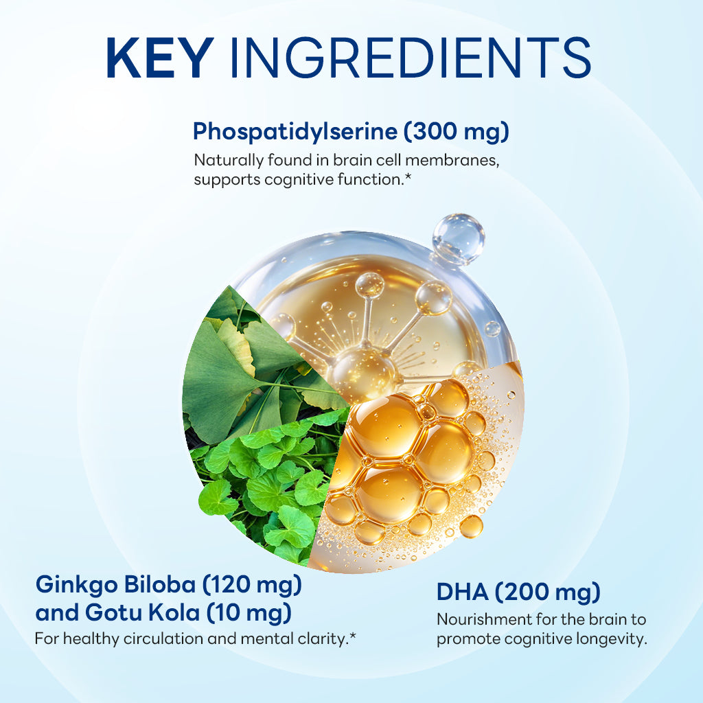 NeuroClear™ Gold Phosphatidylserine 300 mg with DHA 200 mg, Memory & Focus Support, 90 Softgels