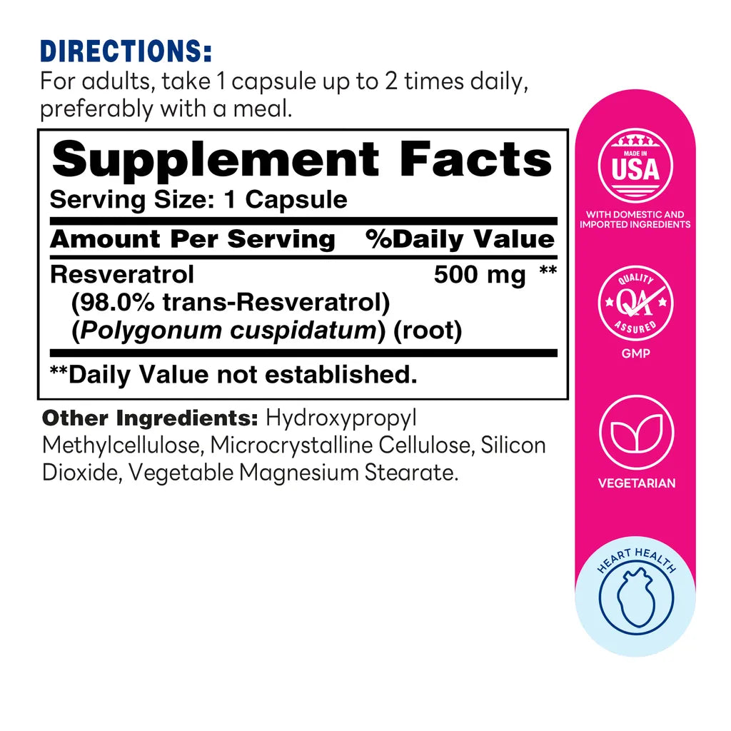 Maximum Strength Resveratrol 60 ct- Supplement Facts