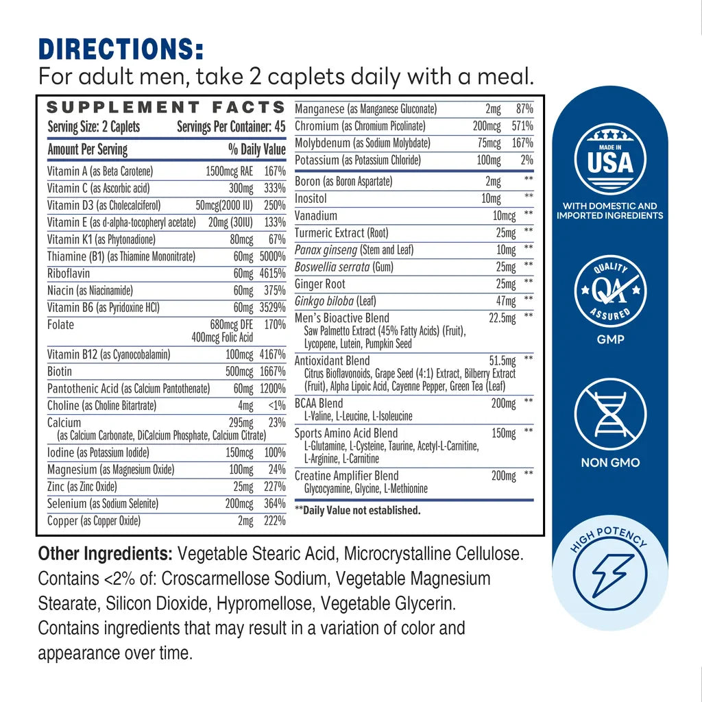 ULTRA 360 Men’s Multi Sport 90 Caplets - Supplement Facts