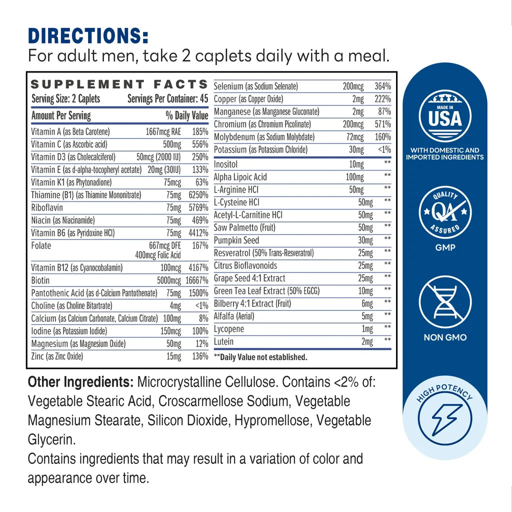 ULTRA 360 Men's Max Multivitamin - 90 Capletst - Supplement Facts
