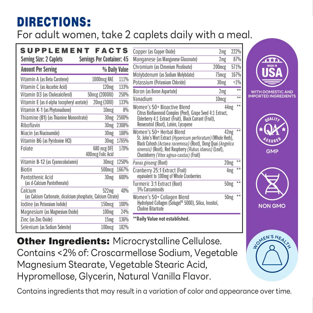 ULTRA 360 Women's Multivitamin 50 Plus 90 Caplets - Supplement Facts