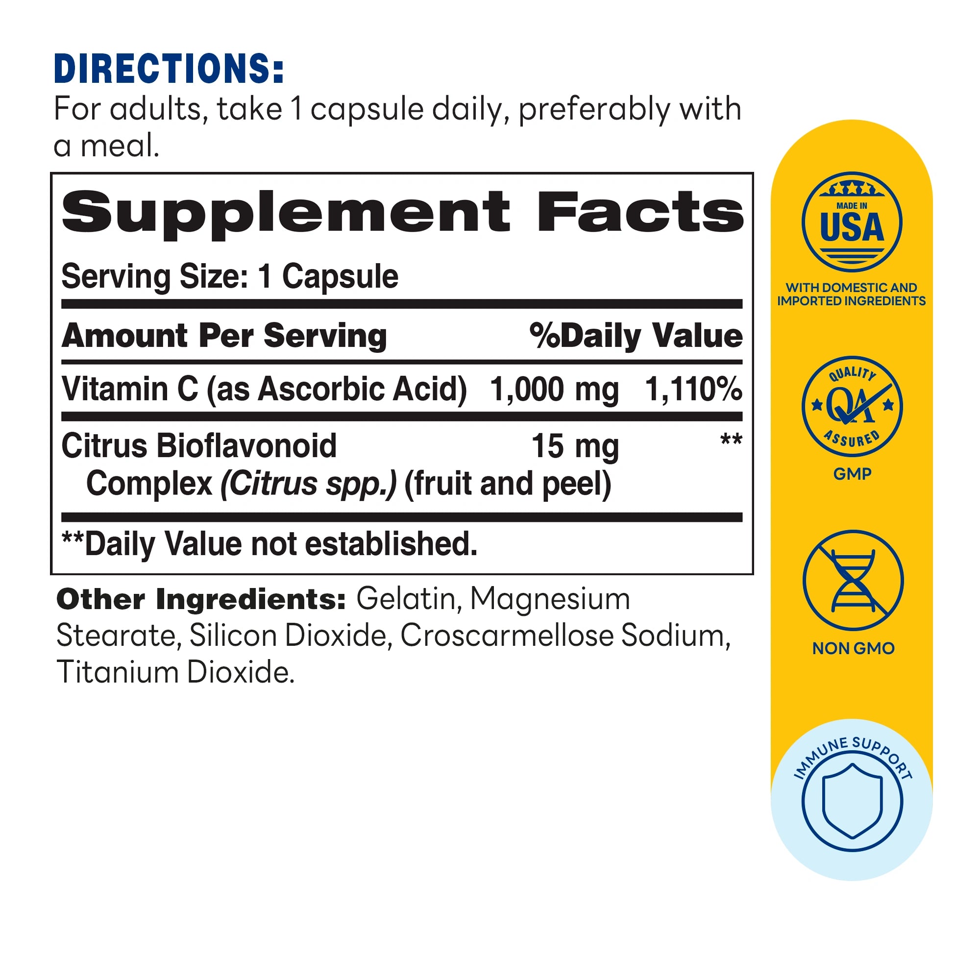Vitamin C 1000 mg. with Bioflavonoids - Immune Support - Supplement Facts