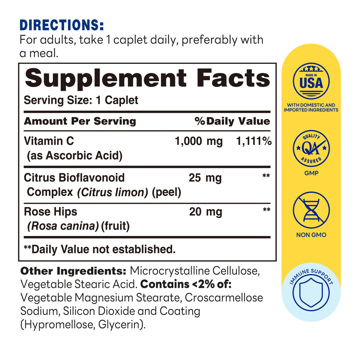 Vitamin C with Rose Hips 1000mg - 400ct - Supplement Facts