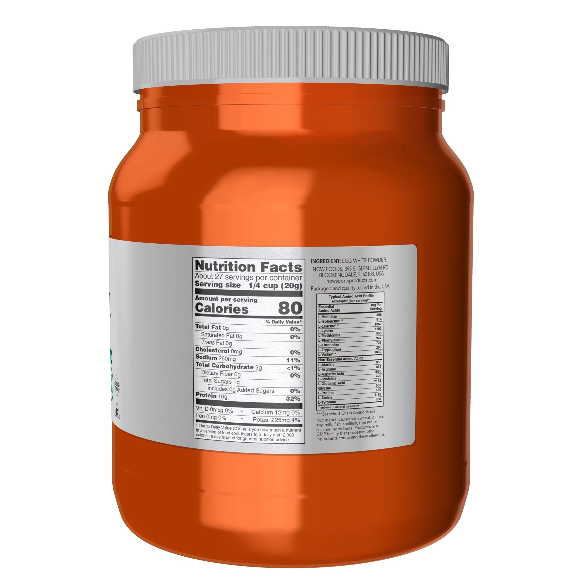 Egg White Protein, 16 g With BCAAs 1.2 Pound - Unflavored Powder