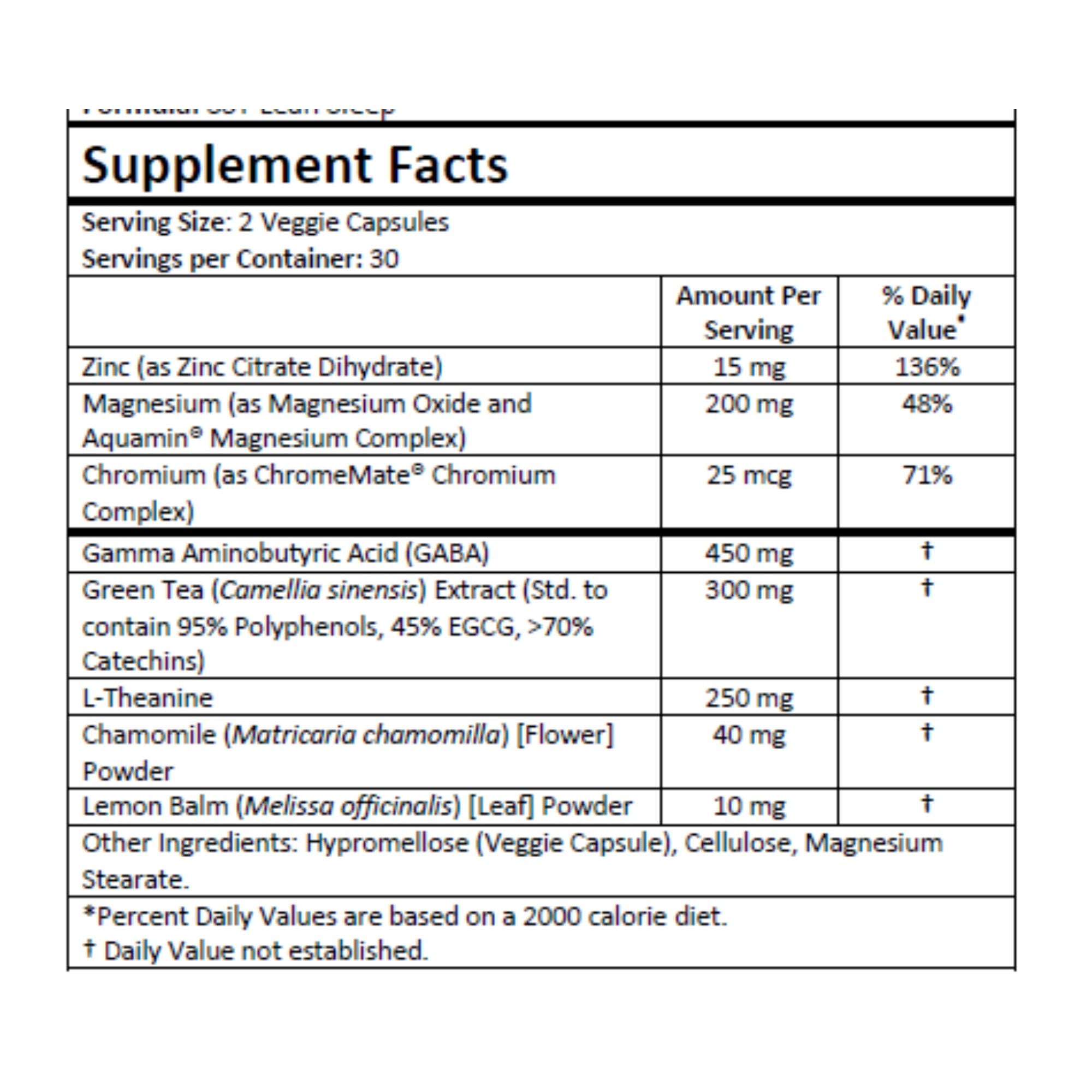 SST Support Lean Sleep - Supplement Facts