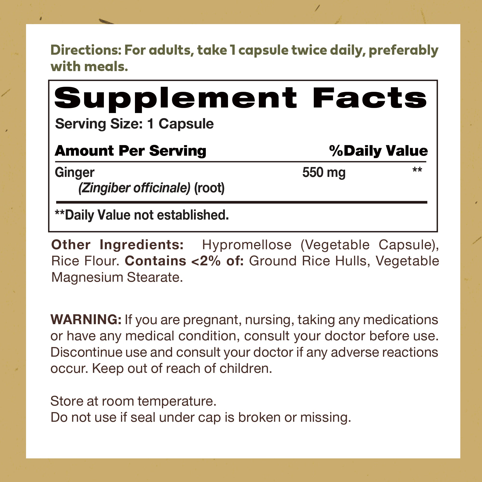 VW Ginger Root 500mg 100cap - Supplement Facts