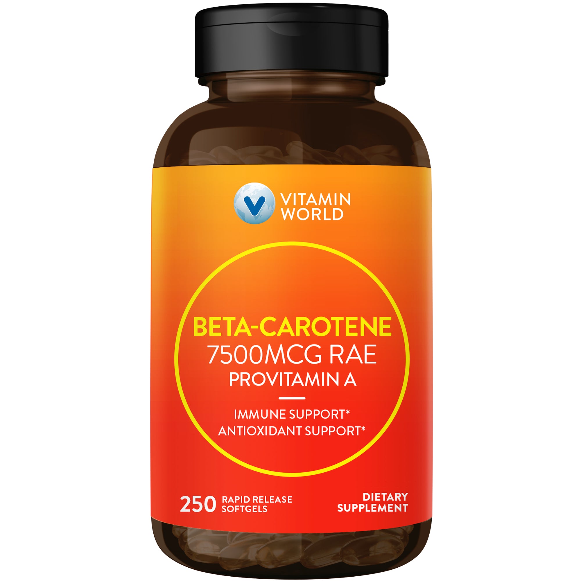 Beta Carotene 7500MCG RAE Rapid Release Softgels - 250 Softgels - Immune and Antioxidant Support