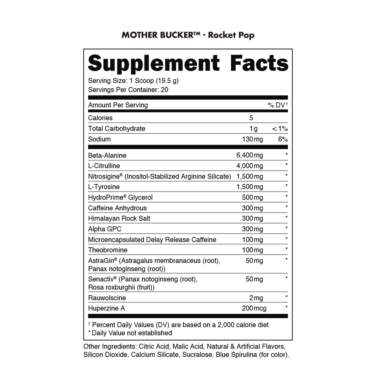 Mother Bucker Pre-Workout Energy Support, Rocket Pop, 390g, by Bucked Up