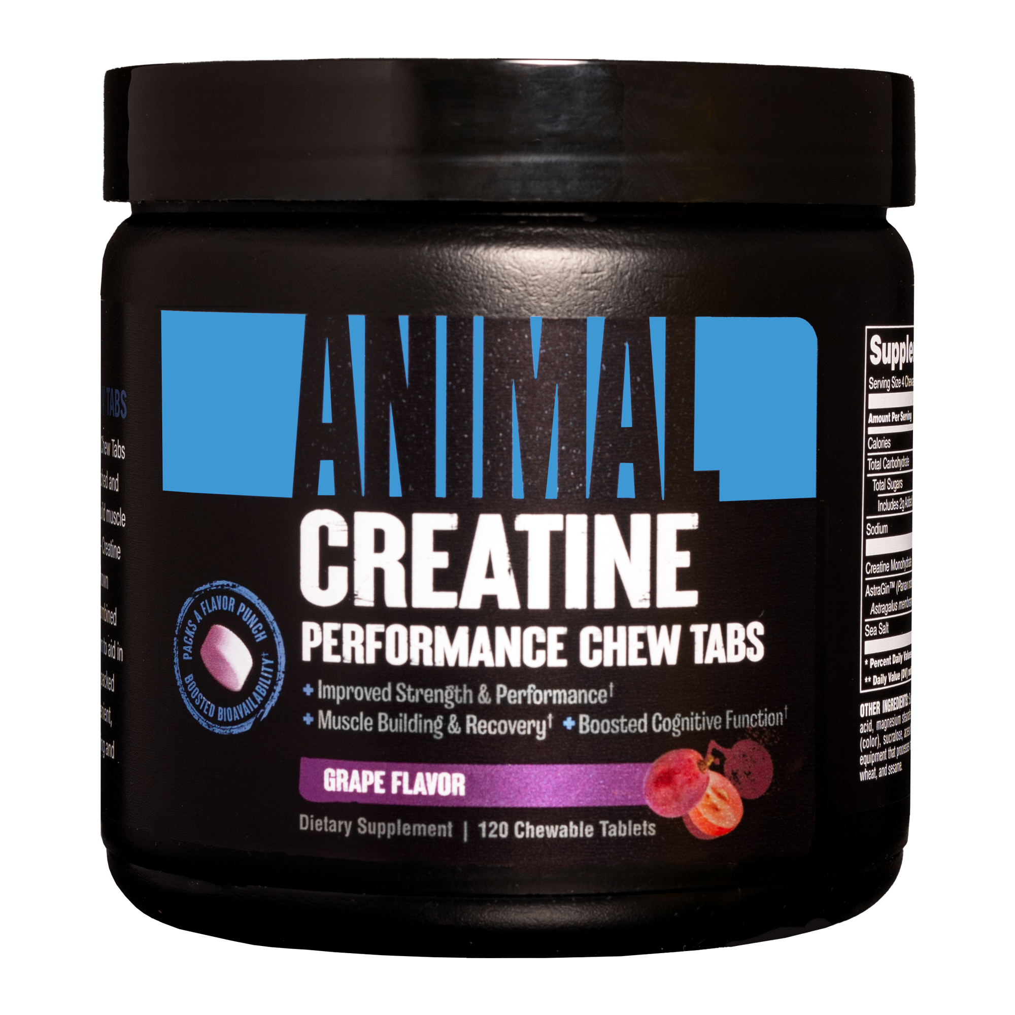 Universal Nutrition Animal Creatine Chews on-the-Go Chewable Tablets, Grape