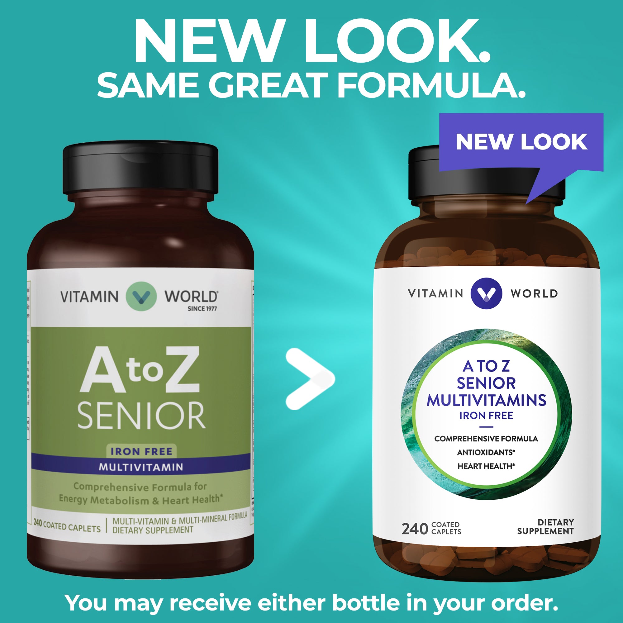 A to Z Senior Multivitamins Iron Free - New Look, Same Great Formula