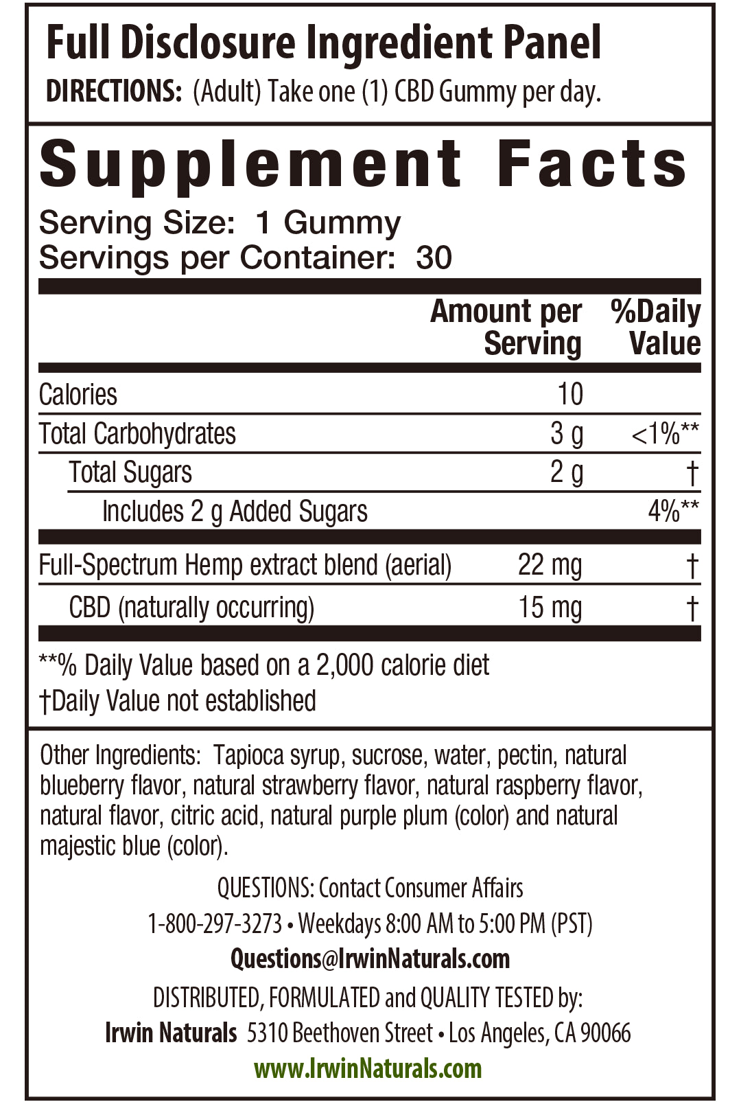 Irwin CBD 15 mg MLT GMY LMN Lima 30 unidades