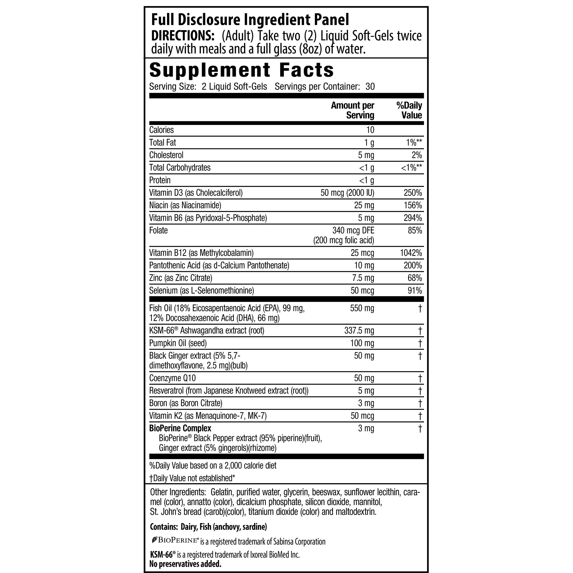 Test Up Men Over 40 - 60 Softgels - Supplement Facts