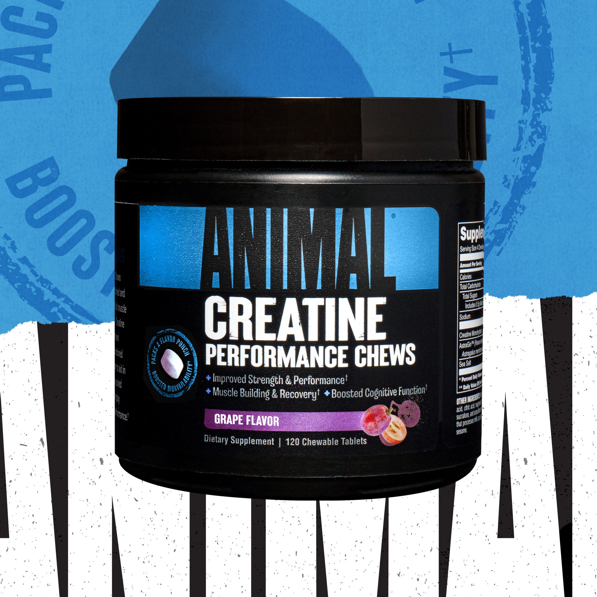 Universal Nutrition Animal Creatine Chews on-the-Go Chewable Tablets, Grape