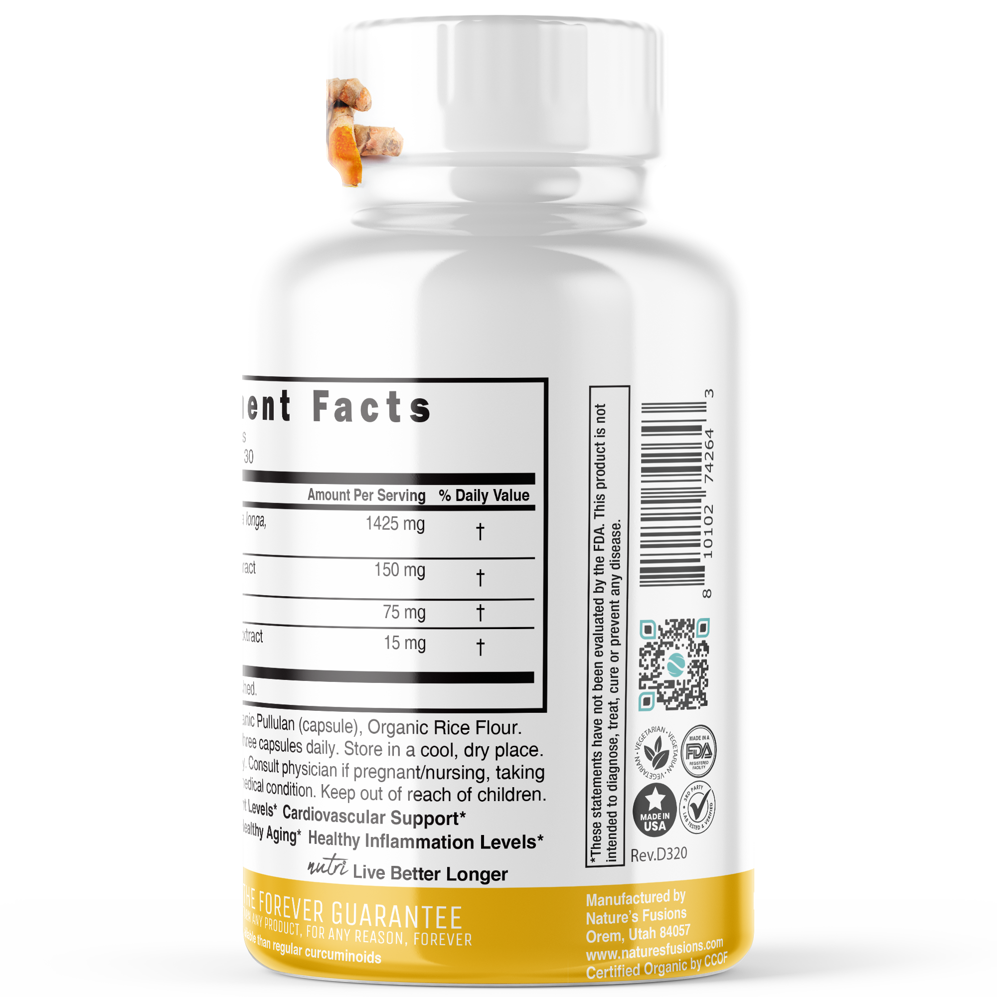 Turmeric Curcumin+ with Ginger, Piperine & Turmeric Oil 1350 mg - 90 Count - Organic