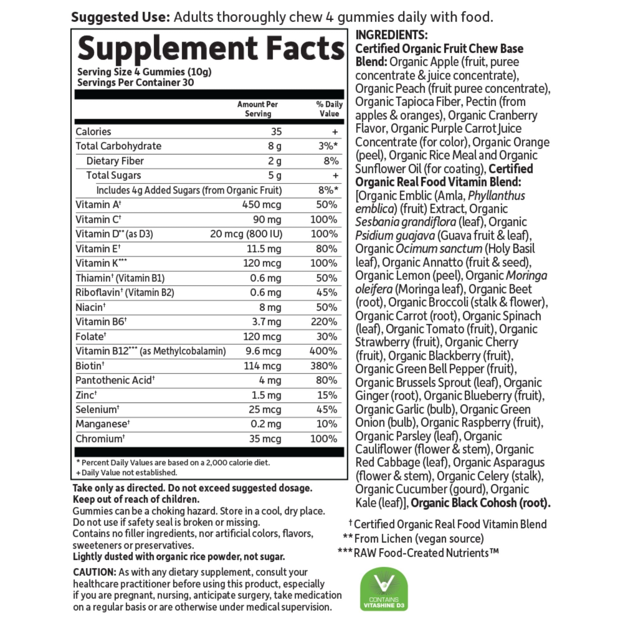 Gomitas de frutas orgánicas mykind Organics - Multivitamínico para mujeres mayores de 40 años - Bayas orgánicas