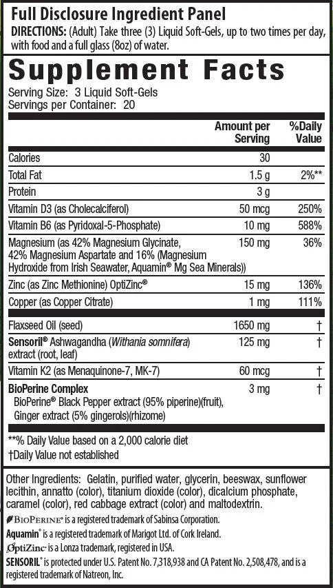 Triple-Source Magnesium + Ashwagandha - 60 Softgels - Supplement Facts