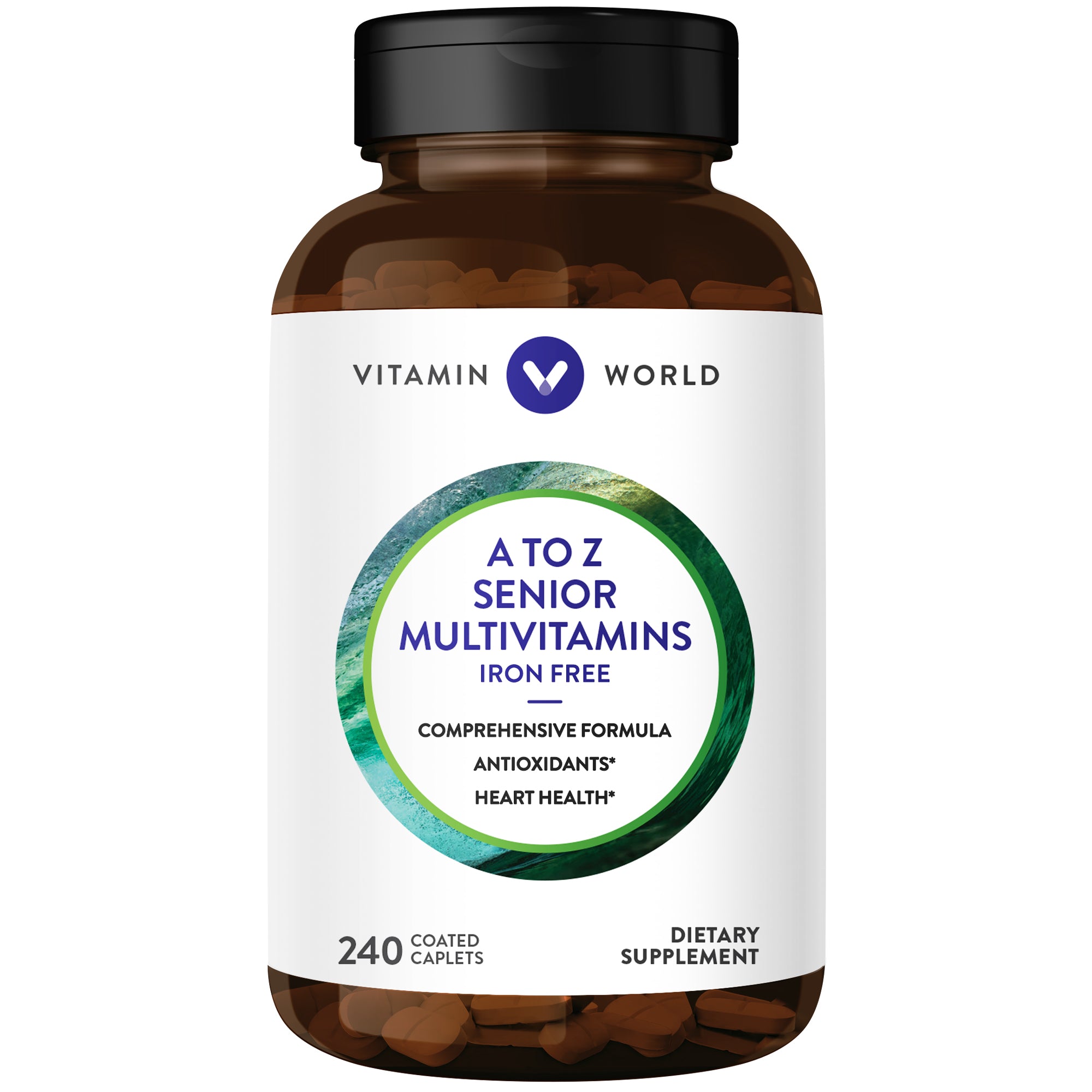 A to Z Senior Multivitamins Iron Free - 240 Caplets - Comprehensive Formula, Antioxidants, Heart Health