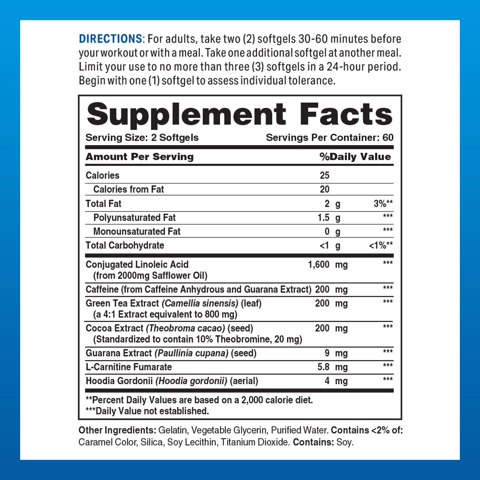 CLA Thermo 1600mg - 120 Softgels - Supplement Facts