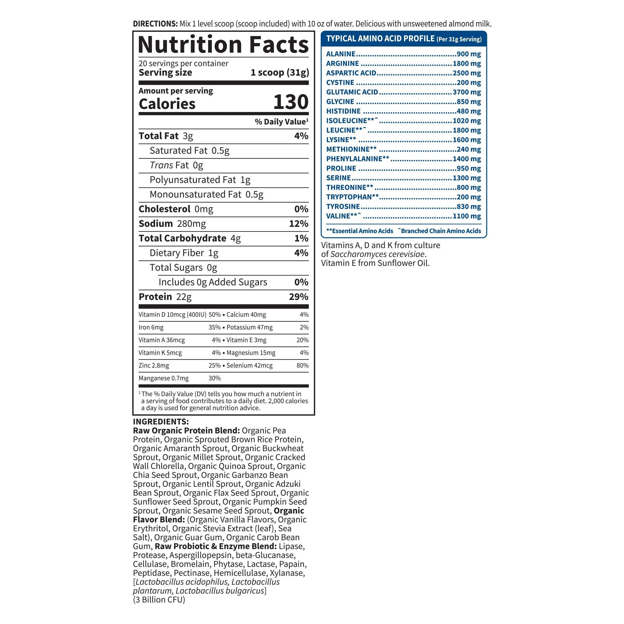 Proteína orgánica RAW vainilla