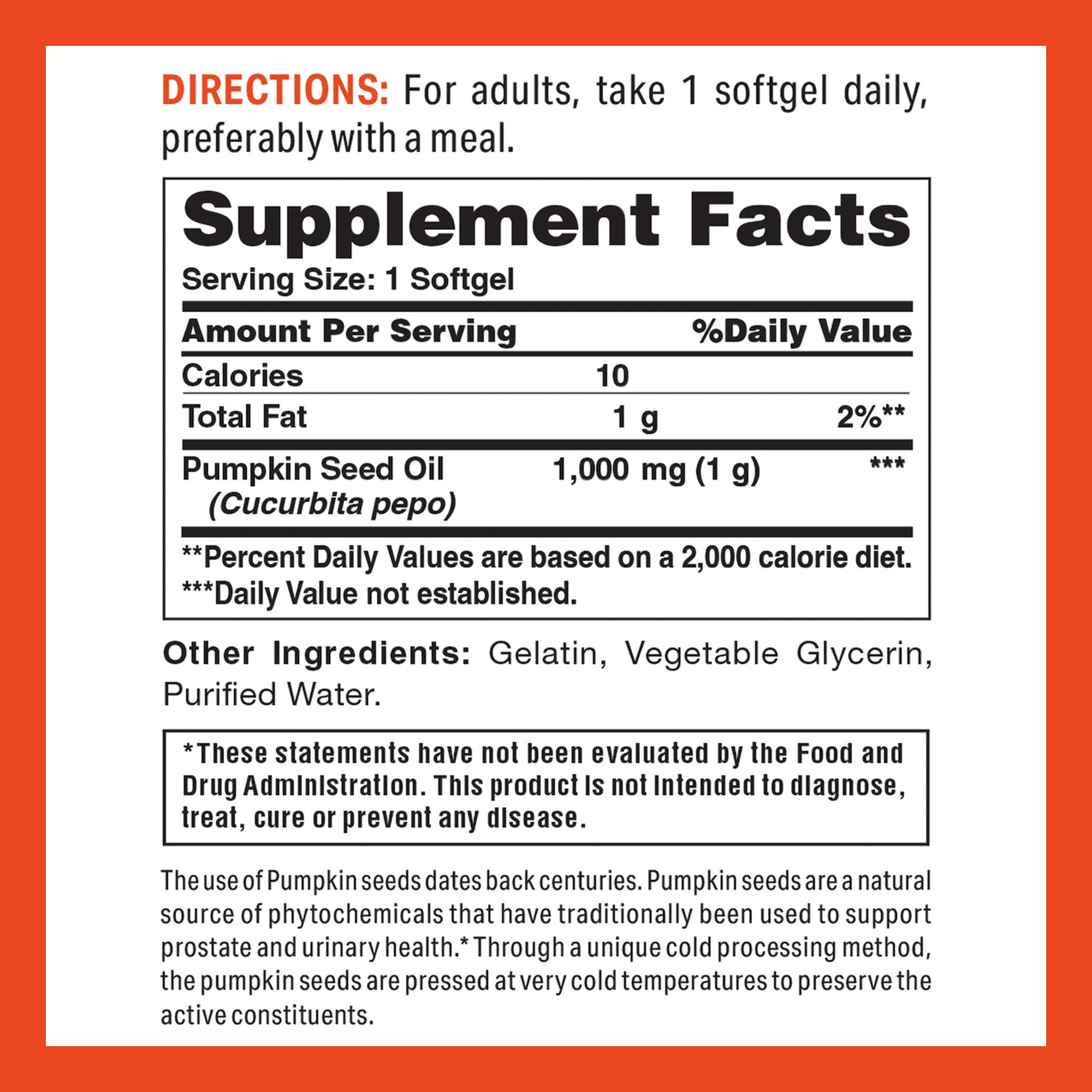 Pumpkin Seed Oil 1000MG - Supplement Facts