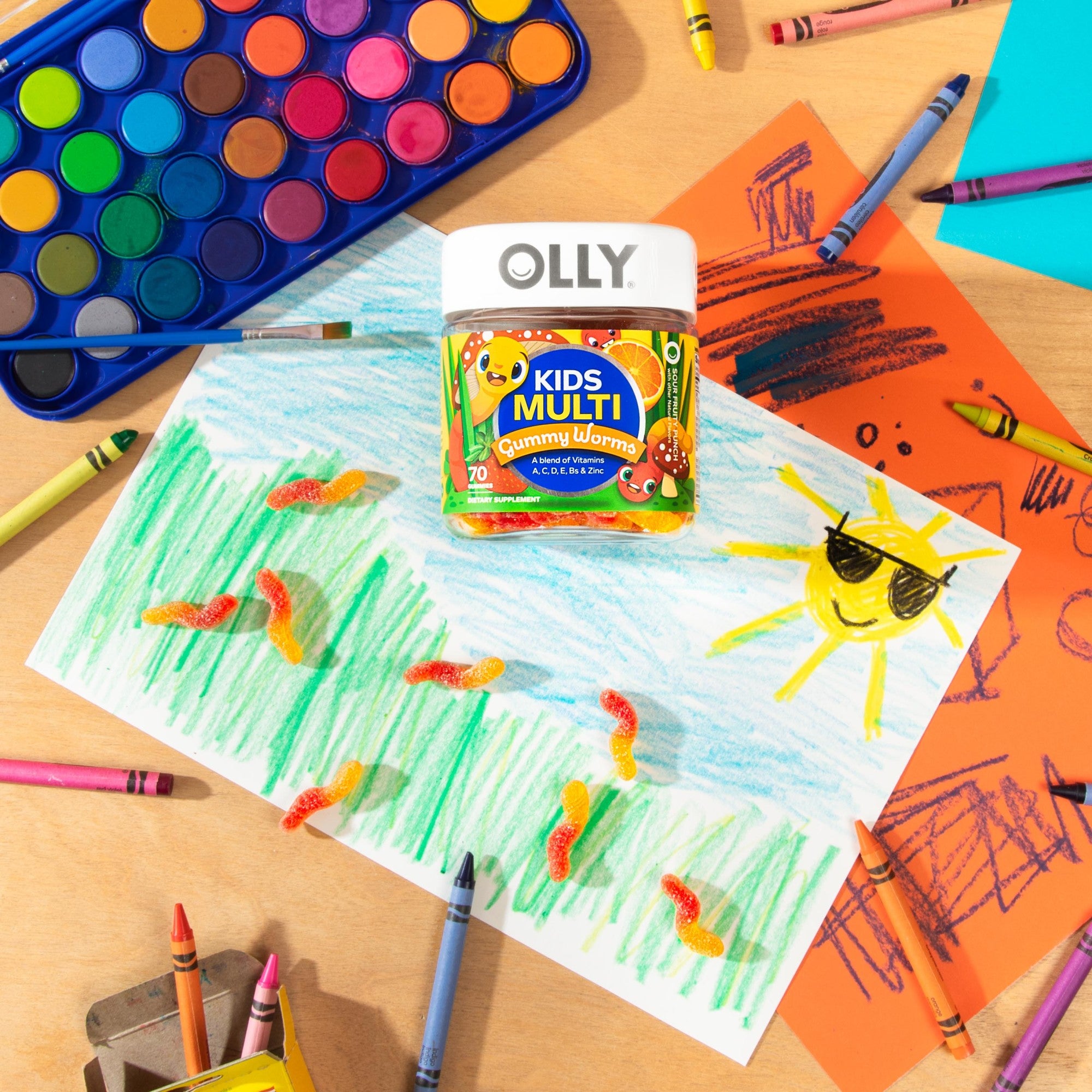 Gomitas multivitamínicas con forma de gusano para niños OLLY