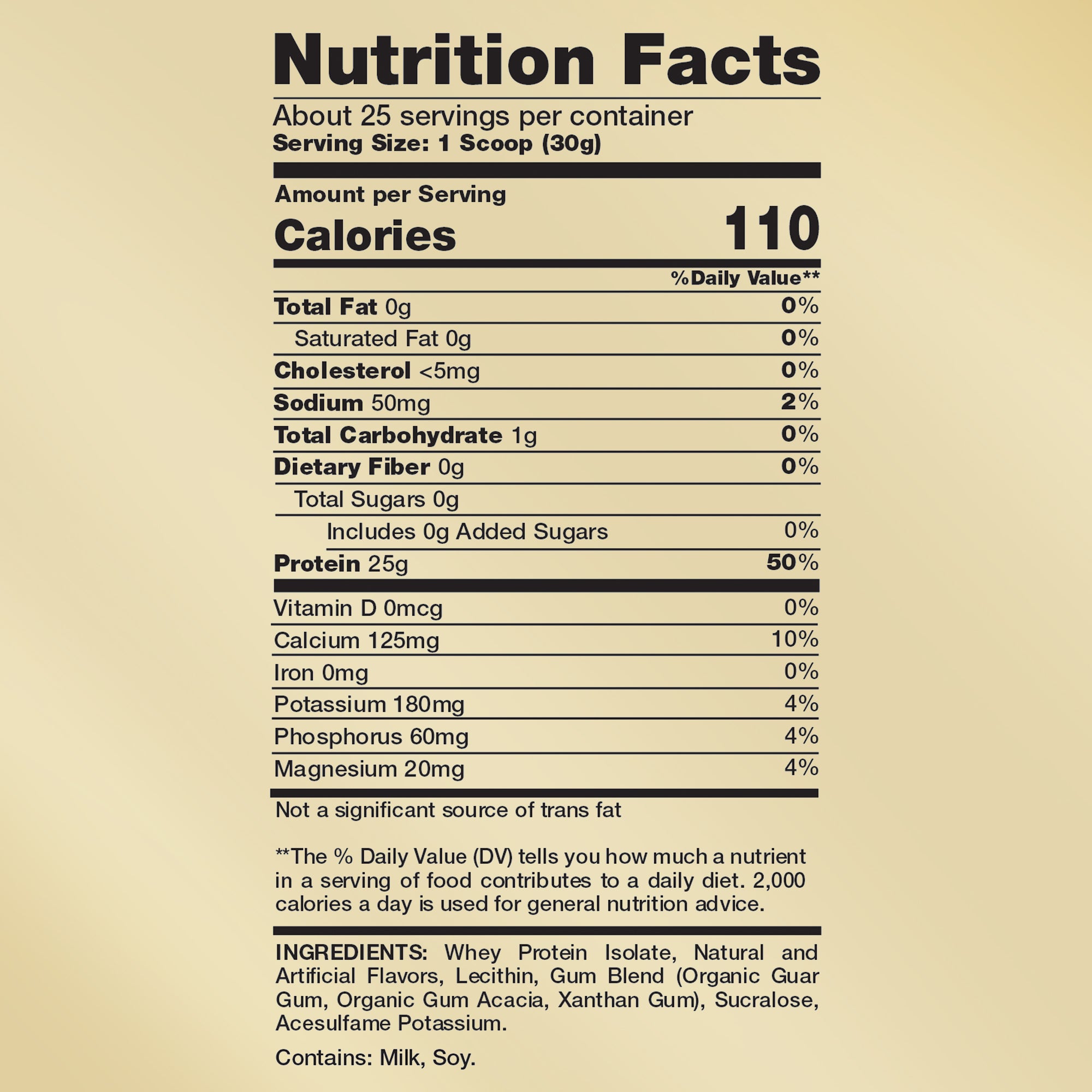PE Whey Protein Isolate Powder Van 1.65lbs - Nutrition Facts