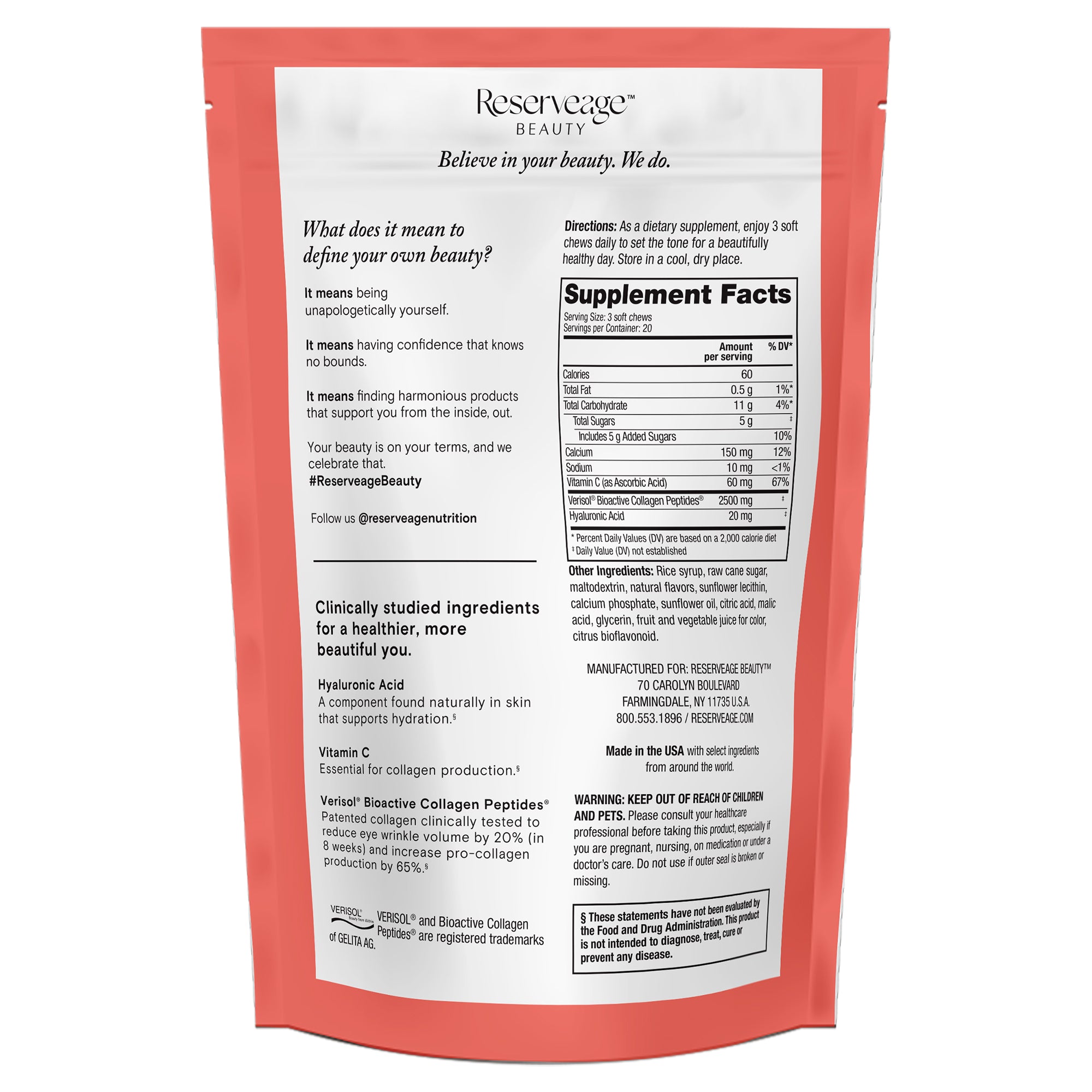 Masticables Reserveage Replenish, 60 unidades 